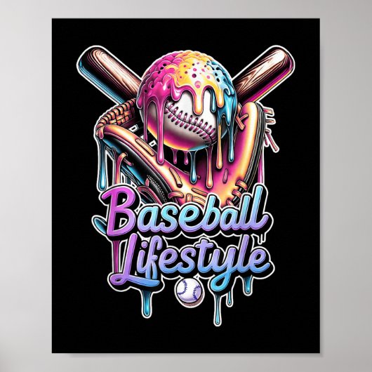 Baseball Lifestyle Ice Cream Drip Mannen Boys Kind Poster (Voorkant)
