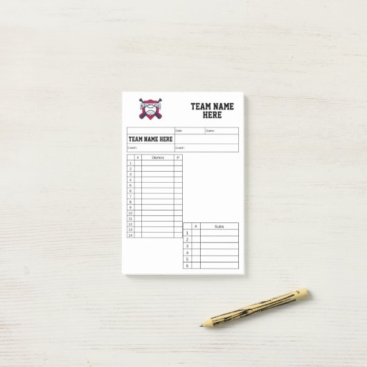 Baseball Lineup Cards Post-it® Notes (Op bureau)