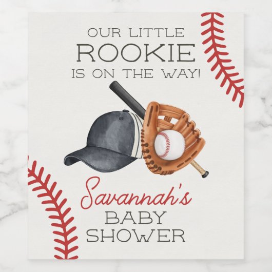 Baseball Little Rookie Home Run Baby shower Wijn Etiket (Enkel label)