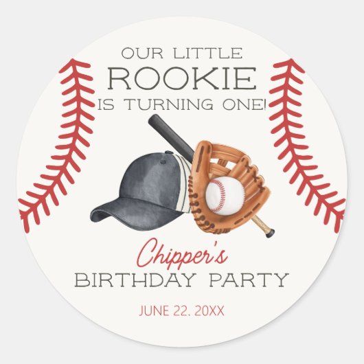 Baseball Little Rookie Home Run Verjaardagsfeest Ronde Sticker (Voorkant)