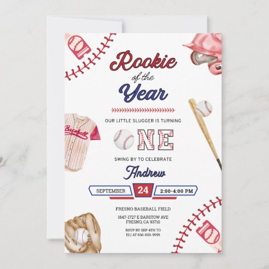 Baseball Little Slugger 1st Birthday Boy Party Kaart (Voorkant)