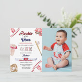 Baseball Little Slugger 1st Birthday Photo Party Kaart (Staand voorkant)