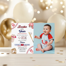Baseball Little Slugger 1st Birthday Photo Party Kaart