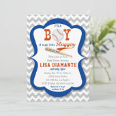 Baseball Little Slugger Boy Baby shower Invitation Kaart (Staand voorkant)