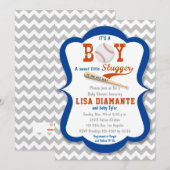 Baseball Little Slugger Boy Baby shower Invitation Kaart (Voorkant / Achterkant)