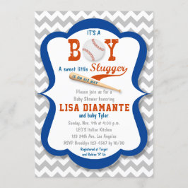 Baseball Little Slugger Boy Baby shower Invitation Kaart