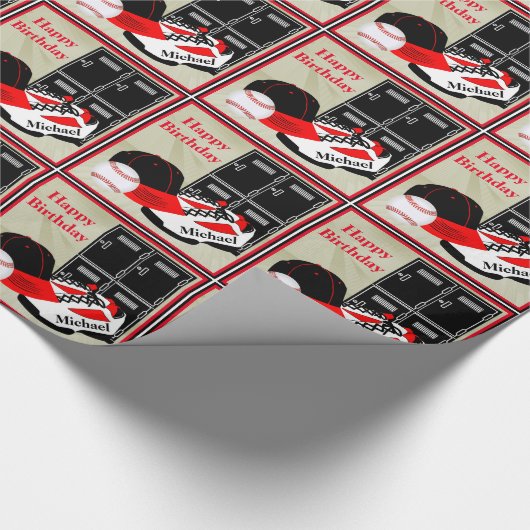 Baseball Locker Zaal Gepersonaliseerde verjaardag  Cadeaupapier (Hoek)