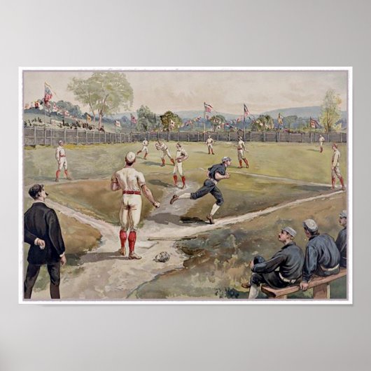 Baseball Louis Prang Antiek Print 1887 (Voorkant)