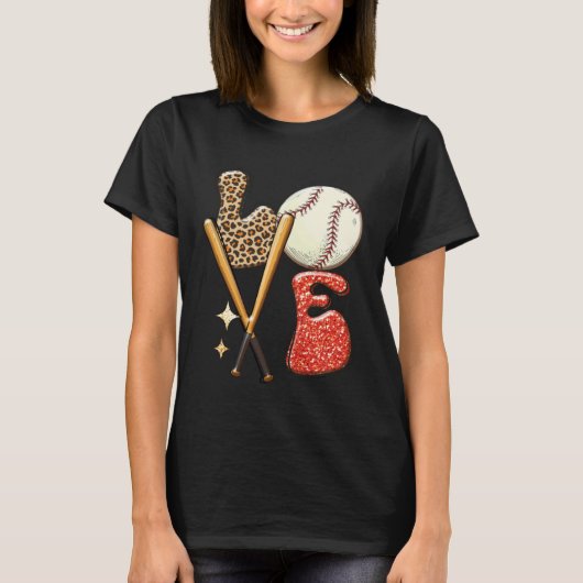 Baseball LOVE Baller Mom Leopard Print Softball Ga T-shirt (Voorkant)