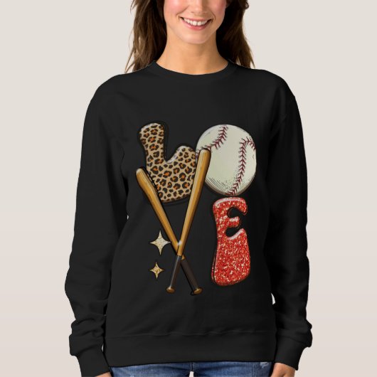 Baseball LOVE Baller Mom Leopard Print Softball Ga Trui (Voorkant)