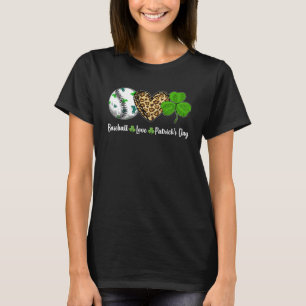Baseball Love Leopard Heart Shamrock St Patricks D T-shirt