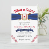Baseball Love Navy Ribbon Sports Wedding Kaart (Staand voorkant)