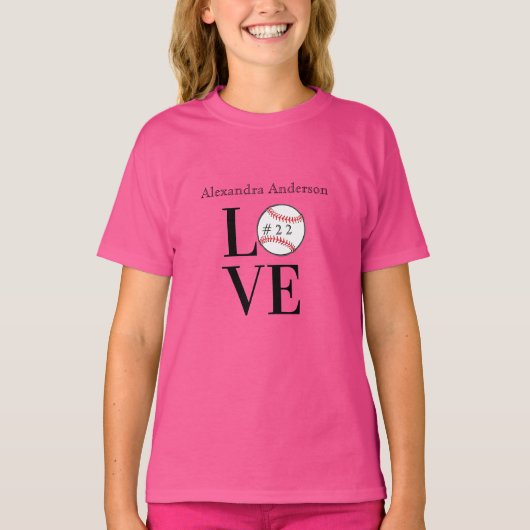 Baseball LOVE: Persoonlijk voeg naam en nummer toe T-shirt (Voorkant)