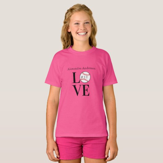 Baseball LOVE: Persoonlijk voeg naam en nummer toe T-shirt (Voorkant volledig)