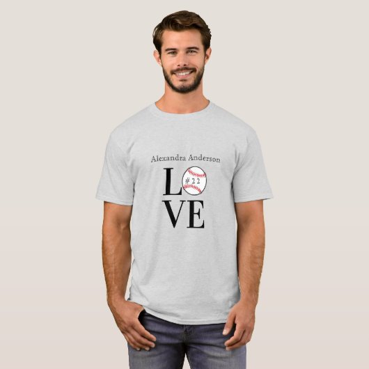 Baseball LOVE: Persoonlijk voeg naam en nummer toe T-shirt (Voorkant volledig)