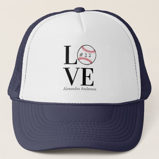 Baseball LOVE: Persoonlijk voeg naam en nummer toe Trucker Pet (Voorkant)