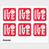 Baseball Love Vierkante Sticker (Vel)