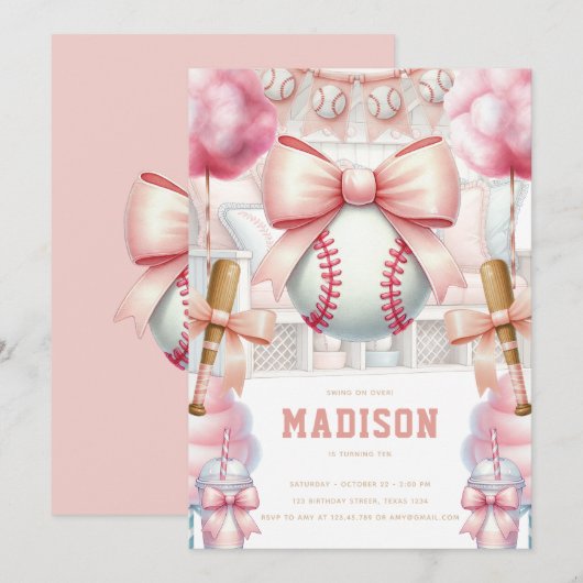 Baseball Luxury Birthday Girly Sports Theme Kaart (Voorkant / Achterkant)