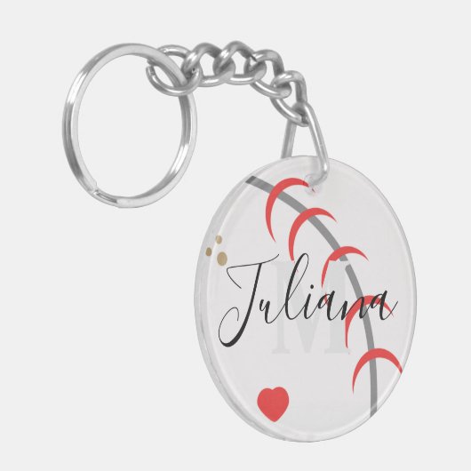 Baseball Ma Pap Grootvader Monogrammed Sleutelhang Sleutelhanger (Voorkant Links)