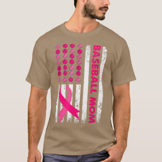 Baseball Ma USA Flag Distress Breast Cancer Awa T-shirt