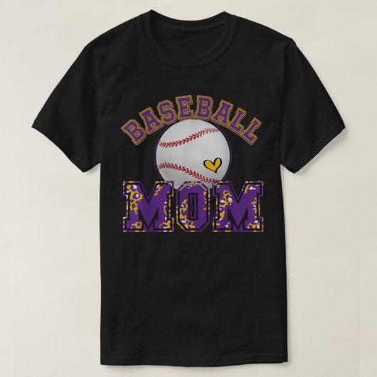 Baseball Mam Baseball Leopard Paars Gold voor Moth T-shirt (Design voorkant)