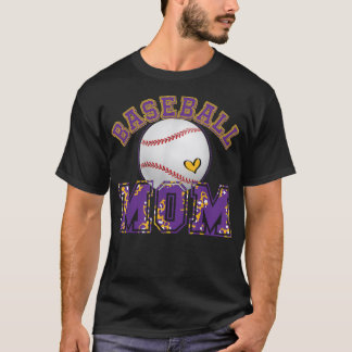 Baseball Mam Baseball Leopard Paars Gold voor Moth T-shirt