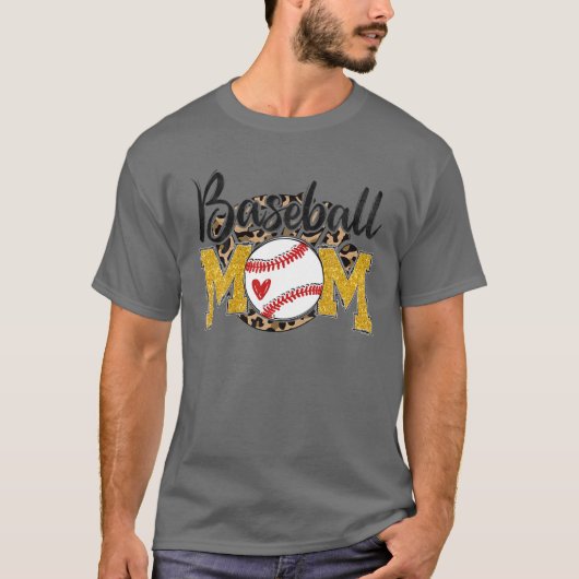 Baseball Mam Leopard Funny Baseball Mam Moeder D T-shirt (Voorkant)