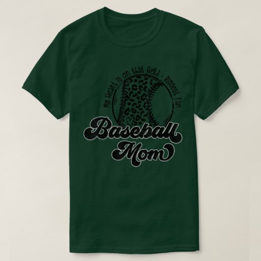 Baseball Mam Leopard, mijn hart ligt op dat veld, T-shirt (Design voorkant)