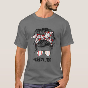Baseball Mam Messy Bun Proud Mama Baseball Scarf S T-shirt