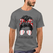 Baseball Mam Messy Bun Proud Mama Baseball Scarf S T-shirt (Voorkant)