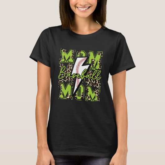 Baseball mama Baseball Lightning Bolt Leopard Limo T-shirt (Voorkant)
