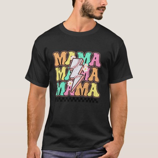 Baseball Mama Bolt Lightning Checkered Mom Life Mo T-shirt (Voorkant)