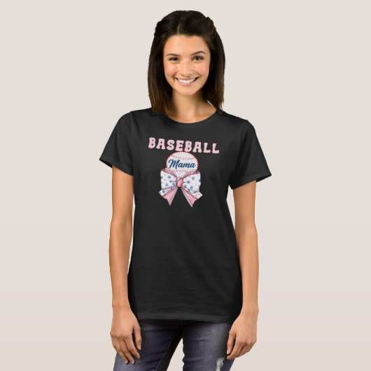 Baseball Mama, Coquette Baseball Bow T-shirt (Voorkant volledig)