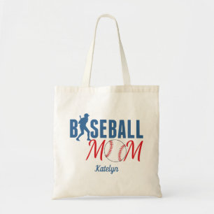 Baseball mama Cute Monogram Blue Tote Bag