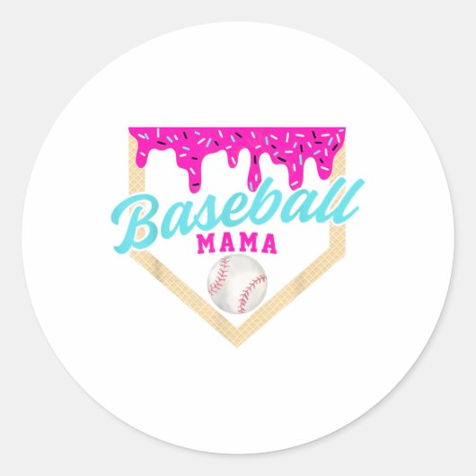 Baseball Mama Home Bord Ice Cream Drip Met Sprin Ronde Sticker (Voorkant)
