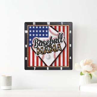 Baseball Mama Leopard Print Sport Vierkante Klok