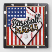 Baseball Mama Leopard Print Sport Vierkante Klok (Voorkant)
