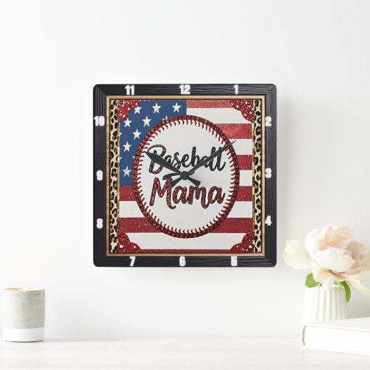 Baseball Mama Patriottische Sport Vierkante Klok (Huis)