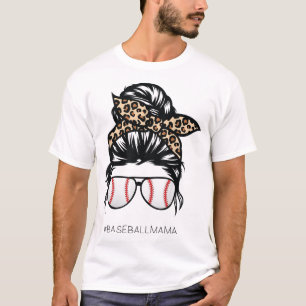 Baseball mamma Leopard Funny Mam messy haarbun Mot T-shirt