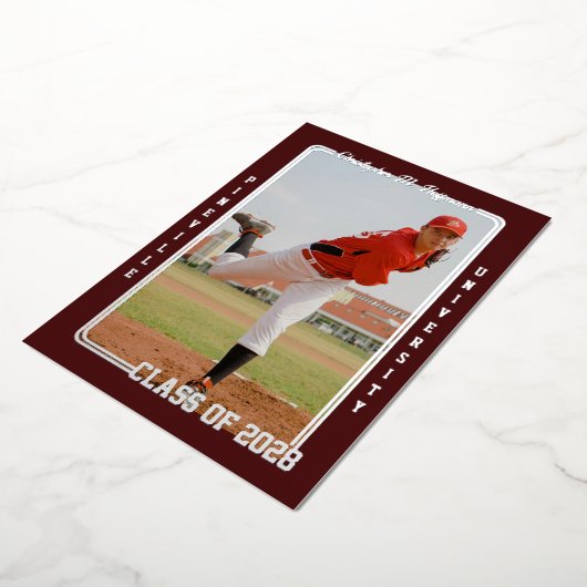 Baseball Maroon Afstuderen aangekondigd Folie Uitnodiging (Gedraaid)