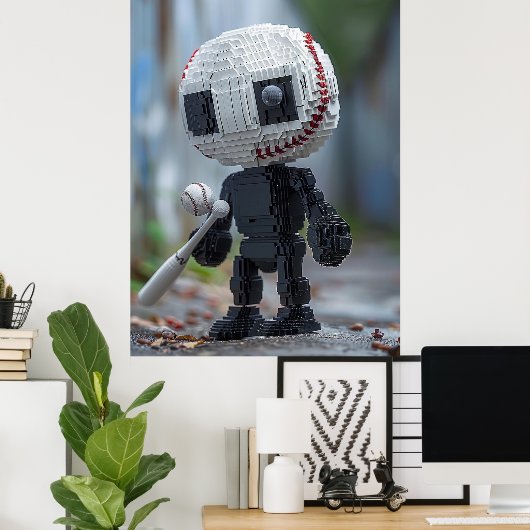 Baseball Mascot — Team-Neutral Voxel Athlete Tee Poster (Thuiskantoor)