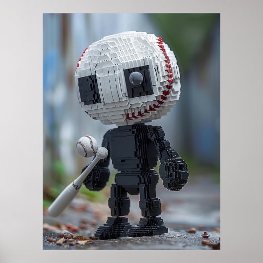 Baseball Mascot — Team-Neutral Voxel Athlete Tee Poster (Voorkant)