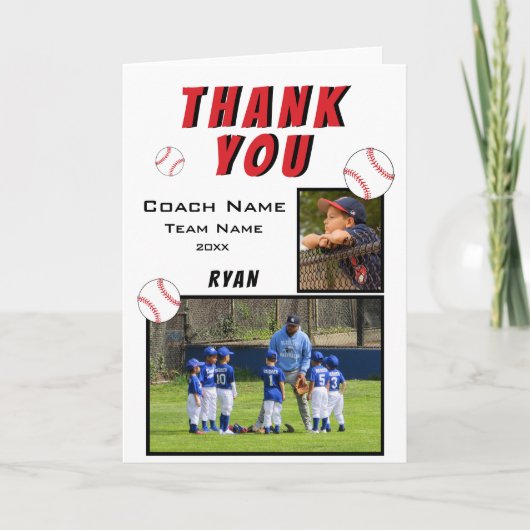 Baseball Memory Mate Dank je Coach 2 Fotokaart Bedankkaart (Voorkant)