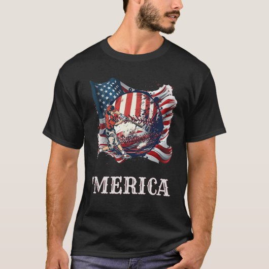 Baseball Merica Patriotic 4th July American Flag T-shirt (Voorkant)