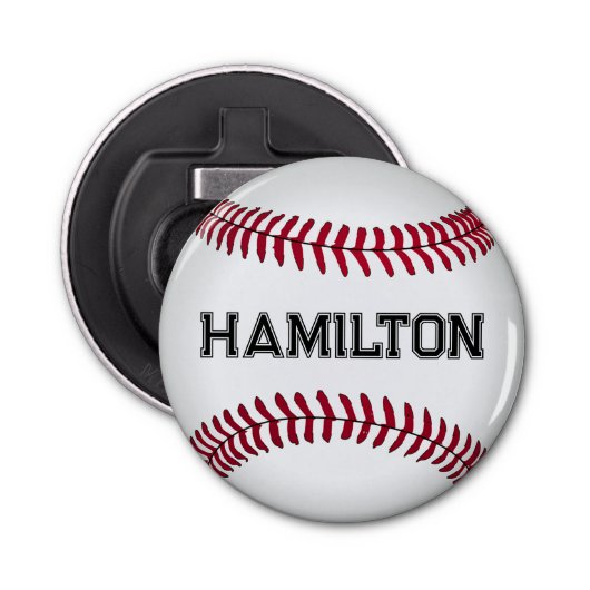 Baseball met aangepaste naam button flesopener (Voorkant)