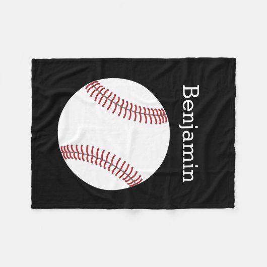 Baseball met aangepaste naam - zwart fleece deken (Voorkant (Horizontaal))