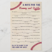 Baseball Met Baby shower Advice Game Kaarten (Voorkant)