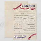 Baseball Met Baby shower Advice Game Kaarten (Voorkant / Achterkant)