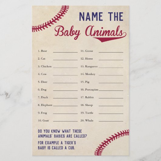 Baseball Met Baby shower Baby Baby Baby Name Game Flyer (Voorkant)