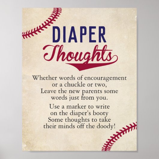 Baseball Met Baby shower diaper gedachten Poster (Voorkant)